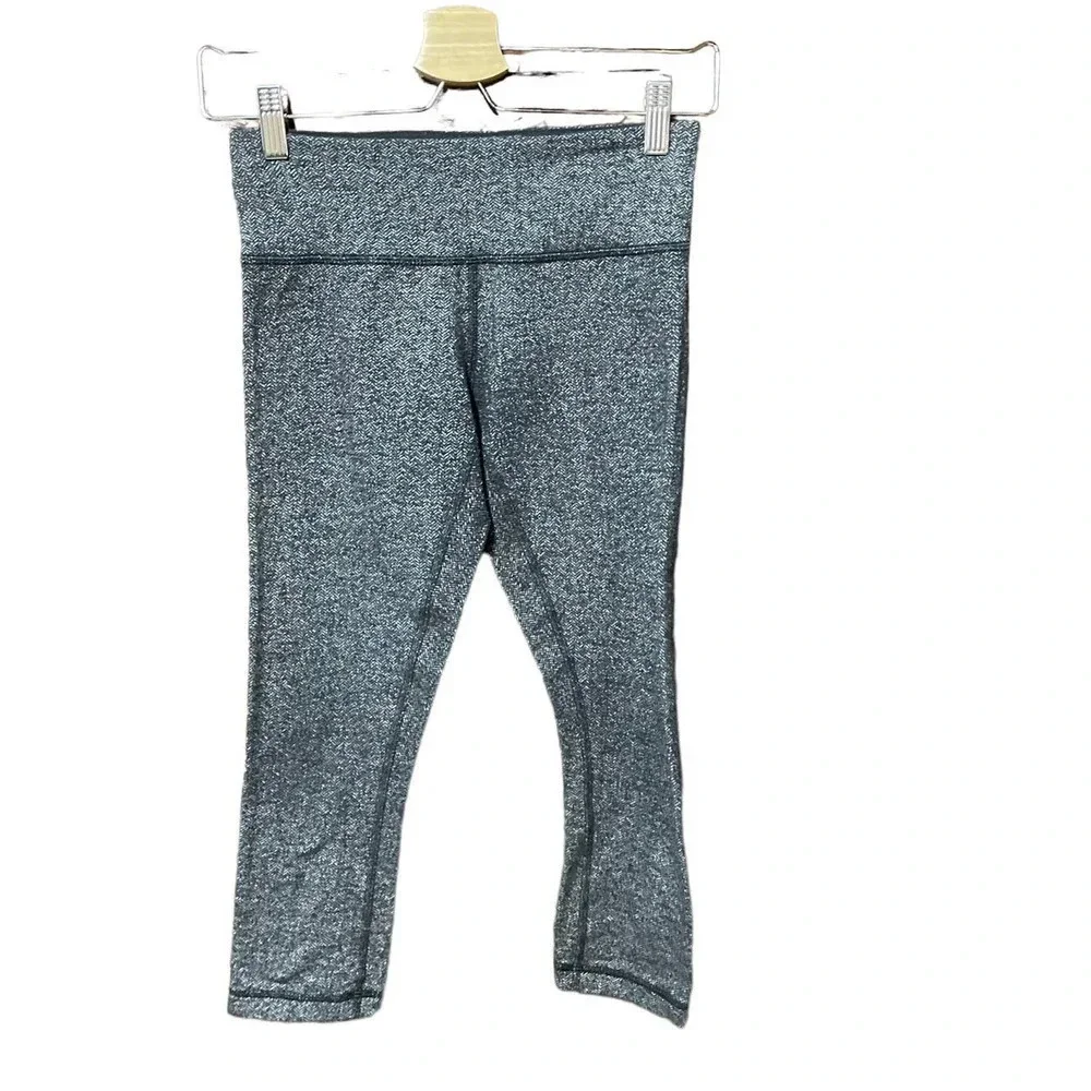 Lululemon Wunder Under Crop‎ Herringbone Black / Black Size 4
